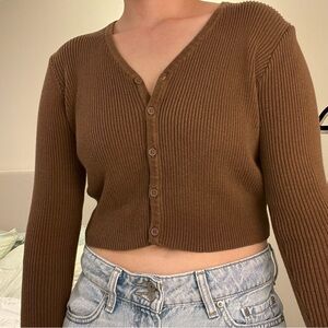 Brandy Melville Brown Ribbed Cardigan